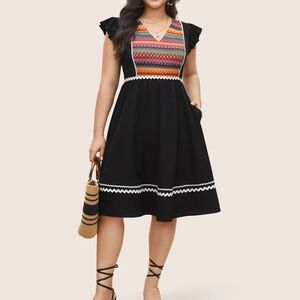 Multicolor Embroidered Black Dress